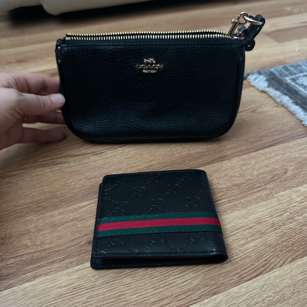 Black Coach Wristlet and Gucci Wallet